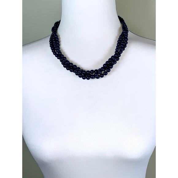 Vintage Napier Multistrand Midnight Blue Beaded Faux Pearl Statement Necklace - Picture 3 of 7